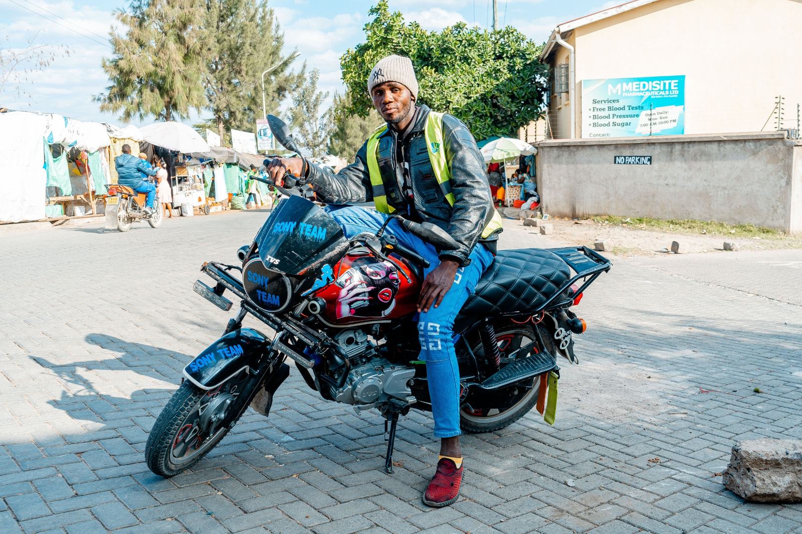 Delivery rider on motorcycle