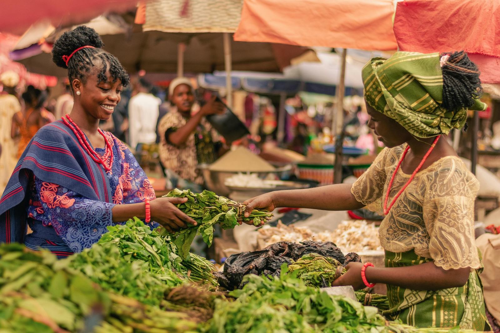 Market exchange showing a buyer and seller